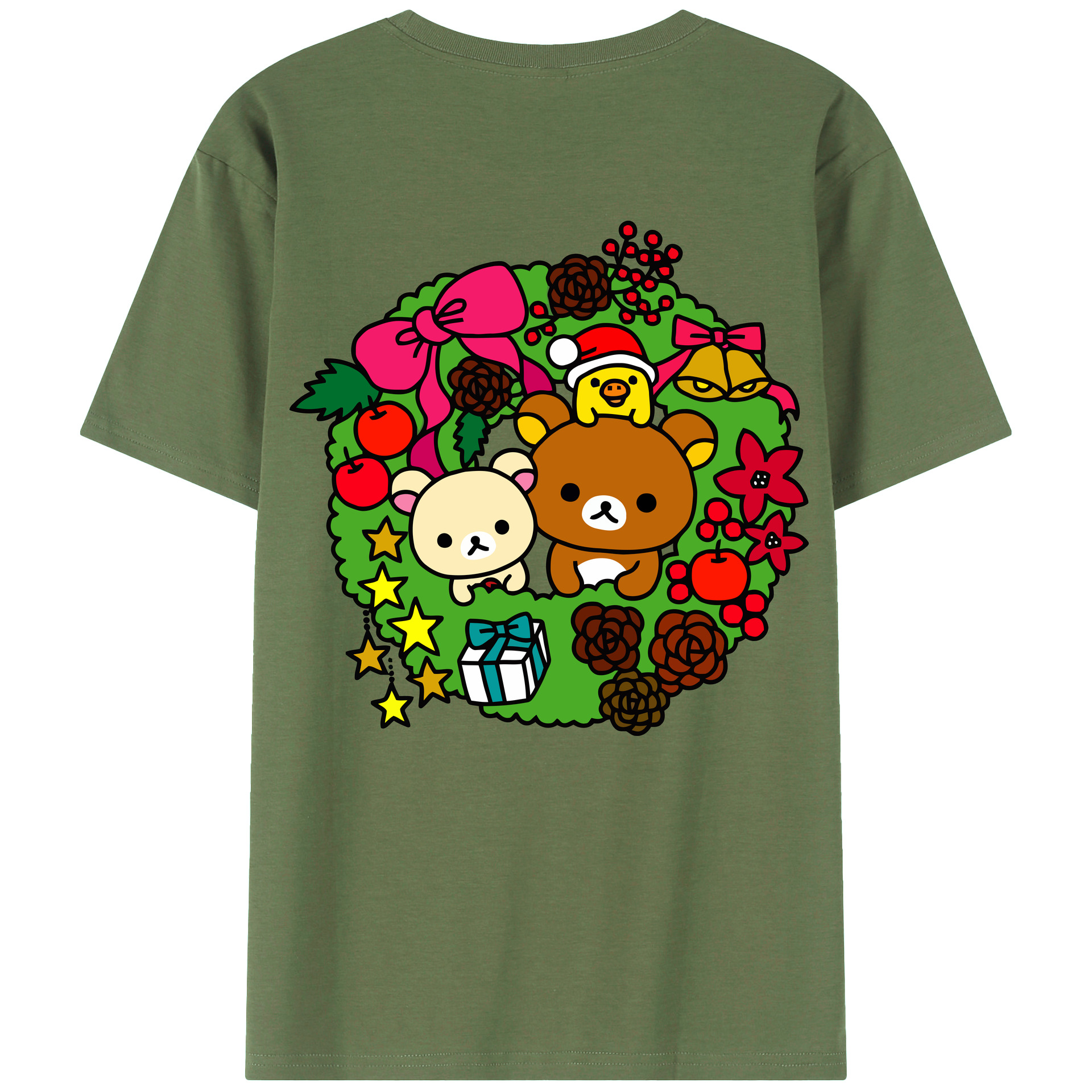 （画像用） リラックマ リラックマ キイロイトリ Rilakkuma Korilakkuma Kiiroitori 綿100％ メンズ半袖Tシャツ（バックプリント） 通気性
